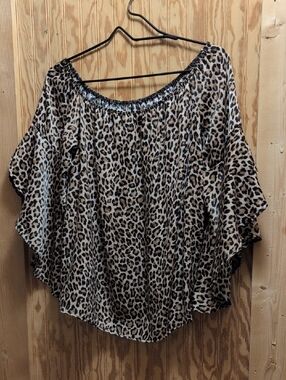 Madison Leopard Print Off-Shoulder Tunic in Tan and Black